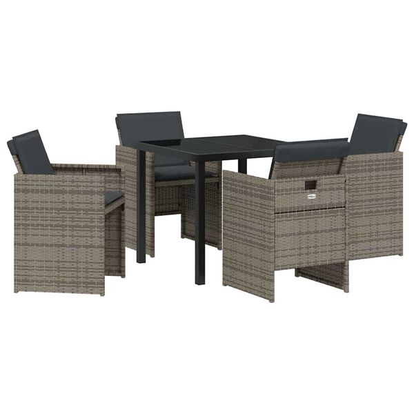 vidaXL Garten Essgruppe 5 pcs Grau Poly-Rattan