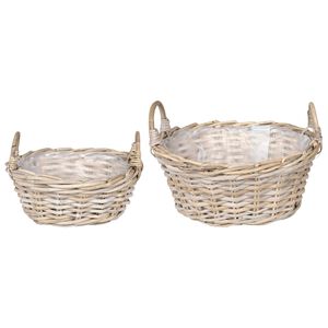 vidaXL Blumentopfkorb mit Speicher 2 pcs Grau Lacak Rattan