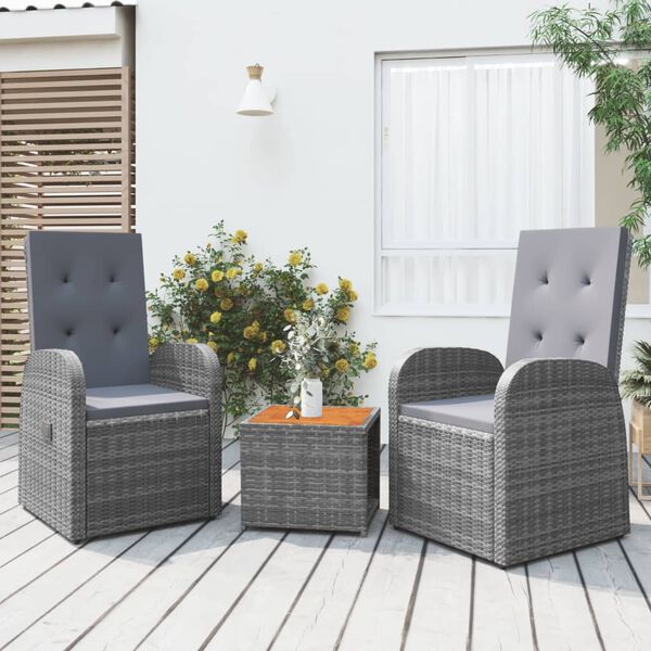 vidaXL 3-tlg. Garten-Lounge-Set Grau Poly Rattan & Massivholz Akazie