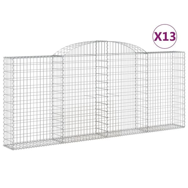 vidaXL Gabionen mit Hochbogen 13 Stk 300x30x120/140cm Verzinktes Eisen