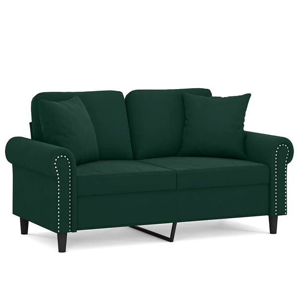 vidaXL 2-Sitzer-Sofa mit Zierkissen Dunkelgr&uuml;n 120 cm Samt