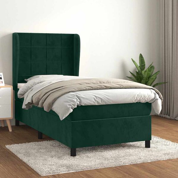 vidaXL Boxspringbett mit Matratze Dunkelgr&uuml;n 90x200 cm Samt
