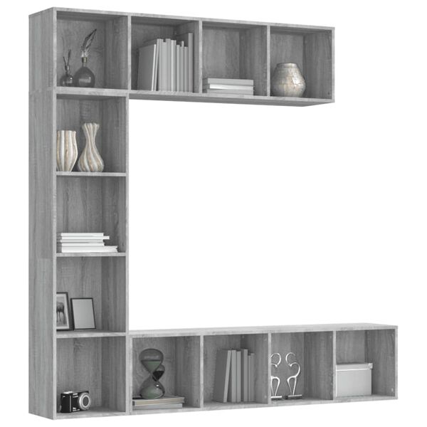 vidaXL 3-tlg. Bücherregal-/TV-Schrank-Set Grau Sonoma 180x30x180 cm