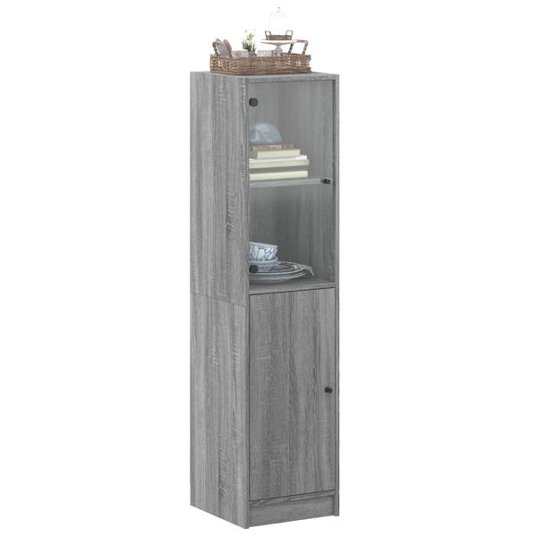 vidaXL Highboard mit Glast&uuml;r Grau Sonoma 35x37x142 cm