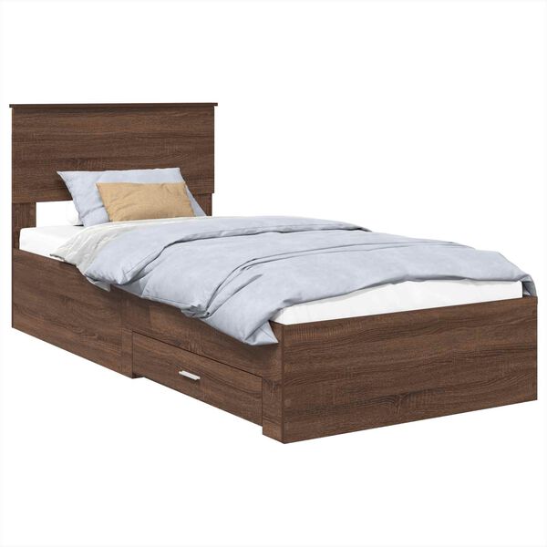 vidaXL Bettrahmen Braune Eiche und Silber 90 x 190 cm Holzwerkstoff