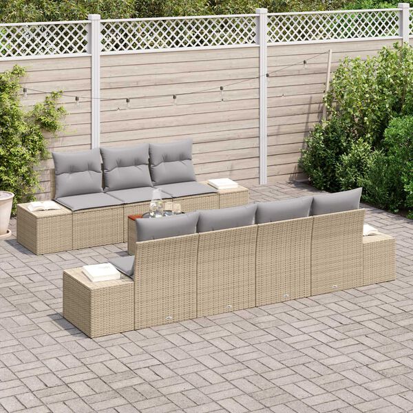 vidaXL Gartensofa-set mit Kissen 8 pcs Beige Poly-Rattan