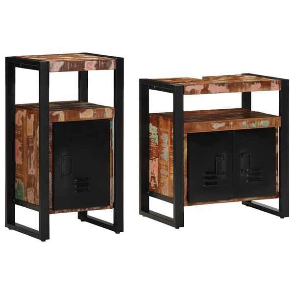 vidaXL Badezimmermöbel Set mit Speicher 2 pcs Braun Massives Altholz