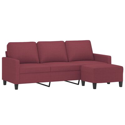 vidaXL 3-Sitzer-Sofa mit Hocker Weinrot 180 cm Stoff