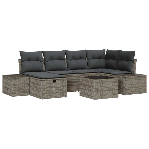 vidaXL Gartensofa-set mit Kissen 7 pcs Grau Poly-Rattan