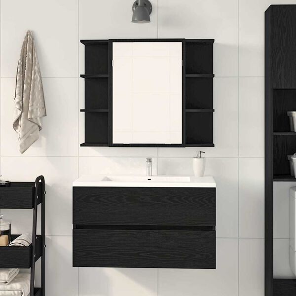 vidaXL Badezimmerspiegelschrank Schwarze Eiche 80 x 20,5 x 64 cm Holzwerkstoff