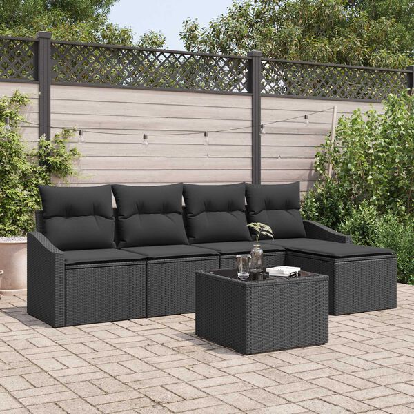 vidaXL Sofa Set mit Kissen mit Speicher 6 pcs Schwarz Poly-Rattan