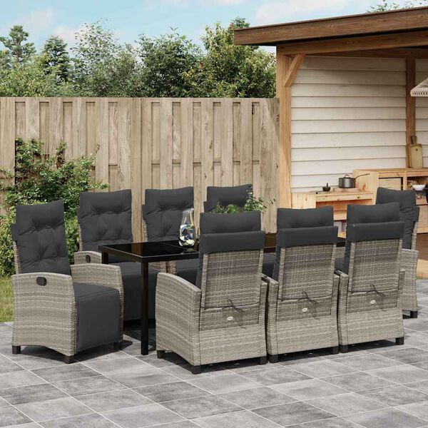 vidaXL Garten Essgruppe mit Kissen 9 pcs Hellgrau Poly-Rattan