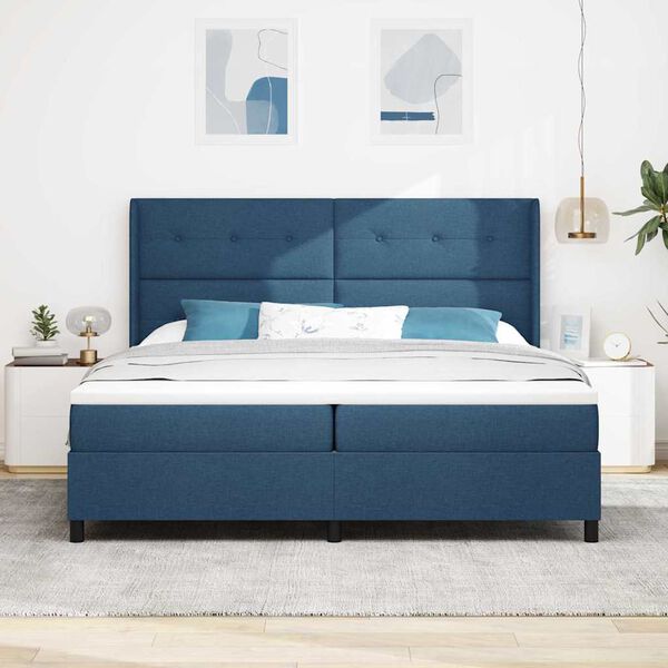 vidaXL LED Boxspringbett mit Matratze Blau 200 x 200 cm Stoff