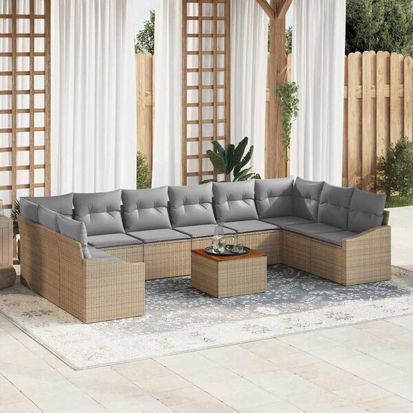vidaXL Gartensofa-set mit Kissen 11 pcs Beige Poly-Rattan