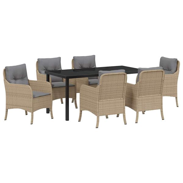 vidaXL Garten Essgruppe mit Kissen 7 pcs Beige Poly-Rattan