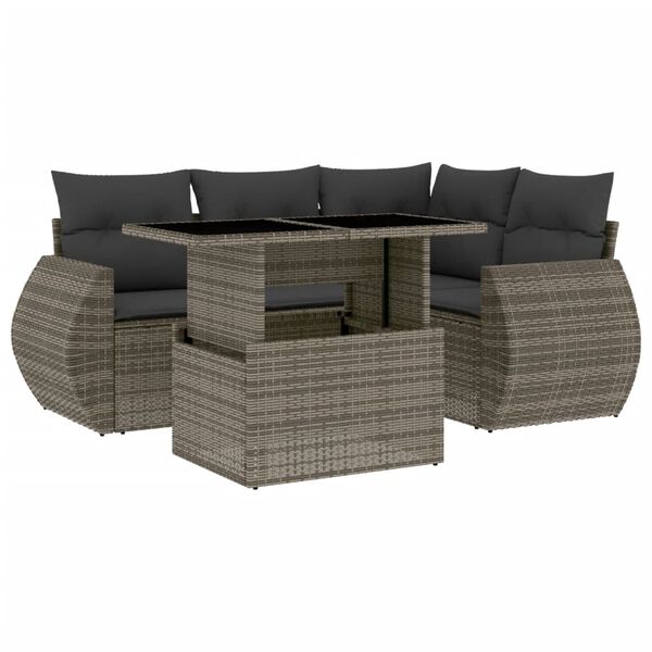 vidaXL 5-tlg. Garten-Sofagarnitur mit Kissen Grau Poly Rattan