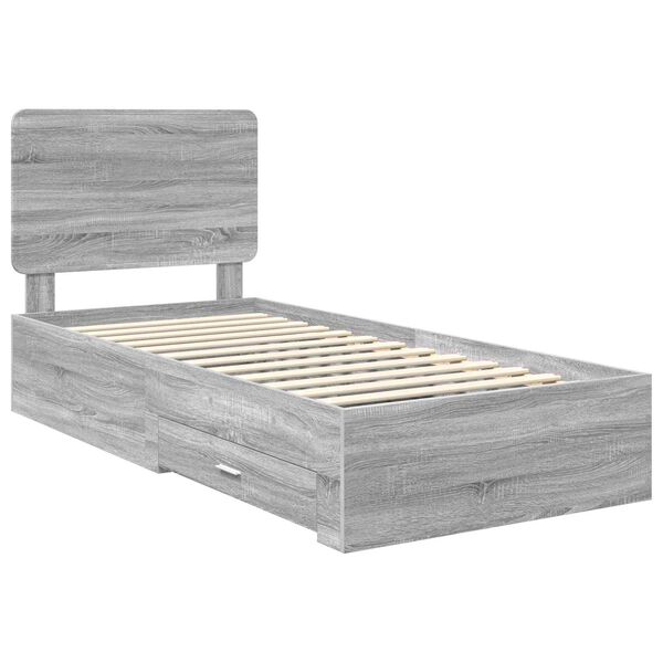 vidaXL Bettrahmen mit Kopfteil Graues Sonoma 90 x 190 cm Holzwerkstoff