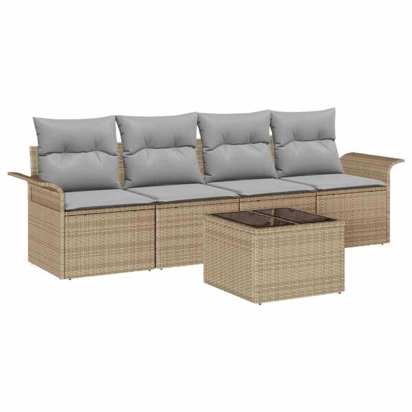 vidaXL Sofa Set mit Kissen 5 pcs Beige Poly-Rattan