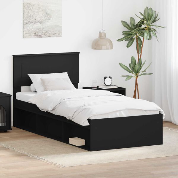 vidaXL Bettrahmen mit Kopfteil Schwarz 100 x 200 cm Holzwerkstoff