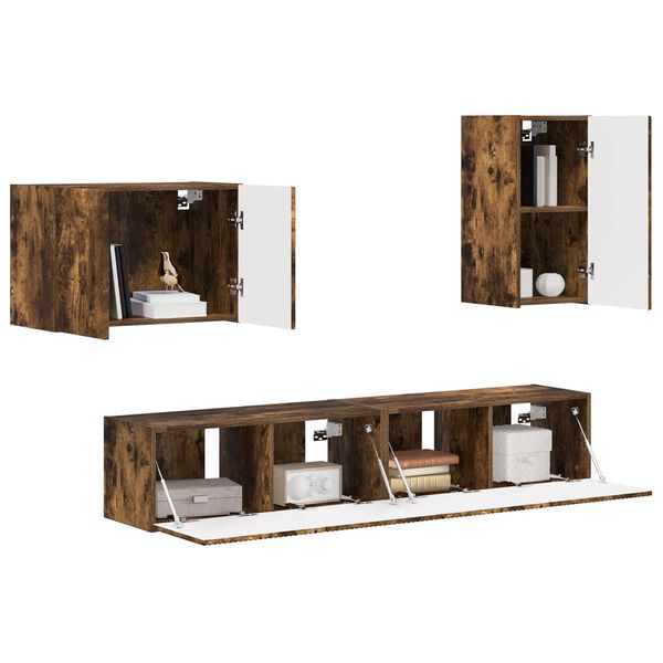 vidaXL TV-Wandregal-Set 4 pcs Ger&auml;ucherte Eiche Holzwerkstoff