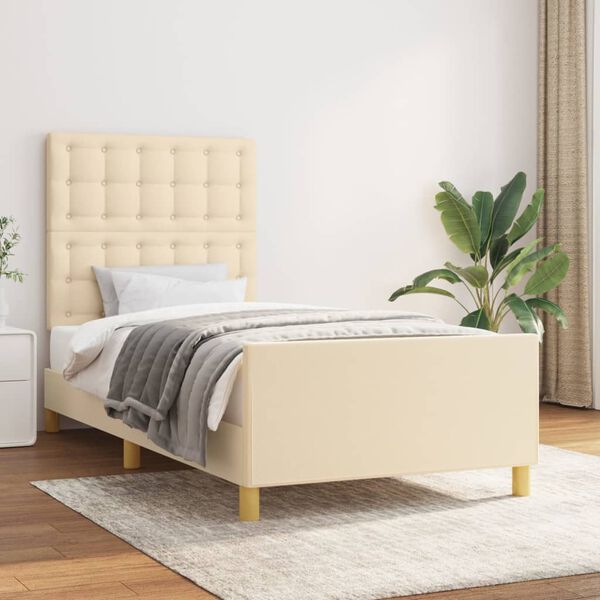 vidaXL Bettgestell ohne Matratze Creme 100x200 cm Stoff