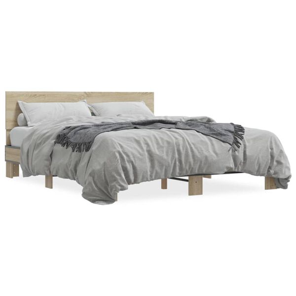 vidaXL Bettgestell Sonoma-Eiche 160x200 cm Holzwerkstoff und Metall