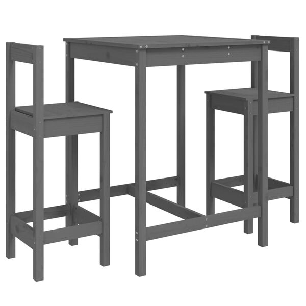 vidaXL 3-tlg. Gartenbar-Set Grau Massivholz Kiefer