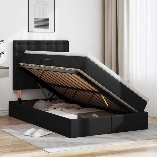 vidaXL Aufbewahrungsbett mit Matratze Schwarz 120 x 190 cm Kunstleder