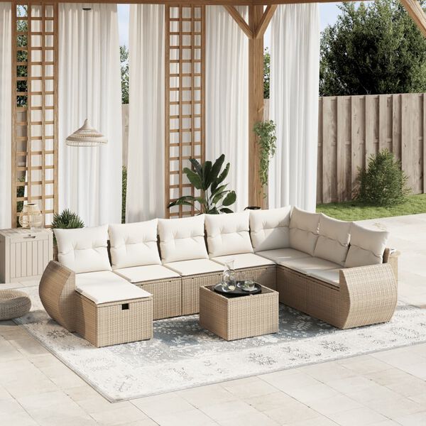 vidaXL 8-tlg. Garten-Sofagarnitur mit Kissen Beige Poly Rattan