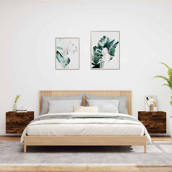 vidaXL Wand-Nachttische mit LED-Leuchten 2 Stk. Räuchereiche