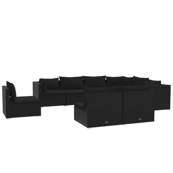 vidaXL 9-tlg. Garten-Lounge-Set mit Kissen Poly Rattan Schwarz
