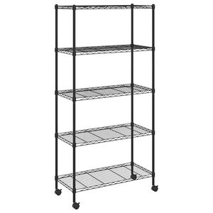 vidaXL Lagerregal mit 5 B&ouml;den und Rollen 75x35x155 cm Schwarz 250 kg