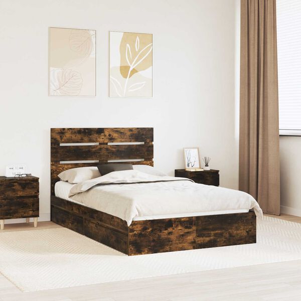 vidaXL Aufbewahrungsbett Ger&auml;ucherte Eiche 120 x 190 cm Holzwerkstoff