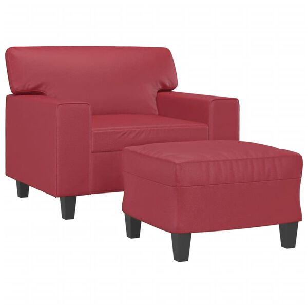 vidaXL Sessel mit Hocker Weinrot 60 cm Kunstleder