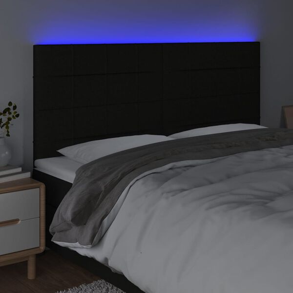 vidaXL LED Kopfteil Schwarz 160x5x118/128 cm Stoff