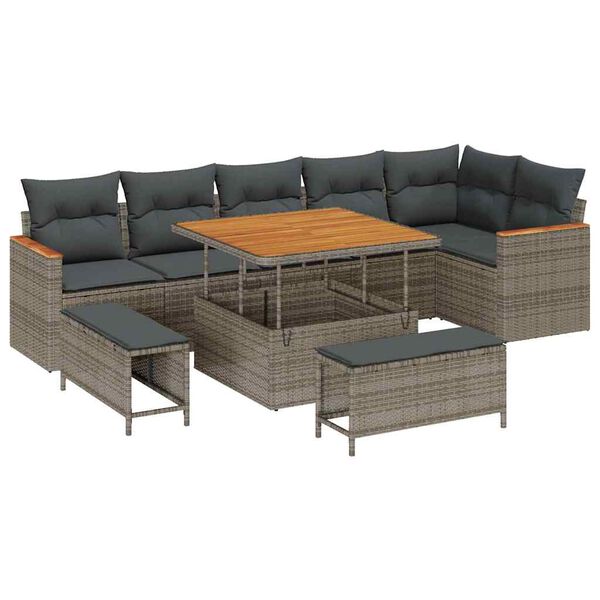 vidaXL Gartensofa-set mit Kissen 9 pcs Grau Poly Rattan