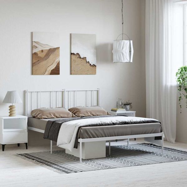vidaXL Bettgestell mit Kopfteil Metall Wei&szlig; 150x200 cm