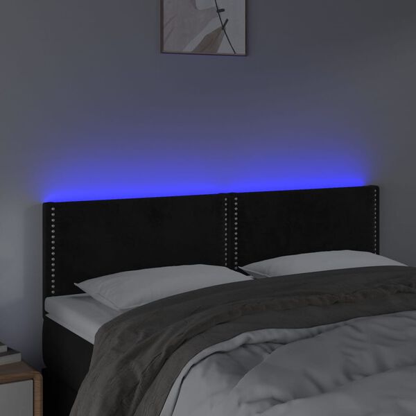 vidaXL LED Kopfteil Schwarz 144x5x78/88 cm Samt