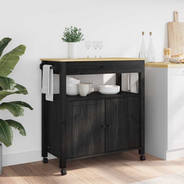 vidaXL K&uuml;chentrolley MONZA Schwarz 84 x 40 x 88,5 cm Massivholz Kiefer