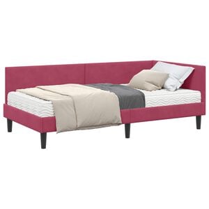 vidaXL Eckbettgestell mit Matratze 2 stk. Weinrot 80 x 200 cm Samt
