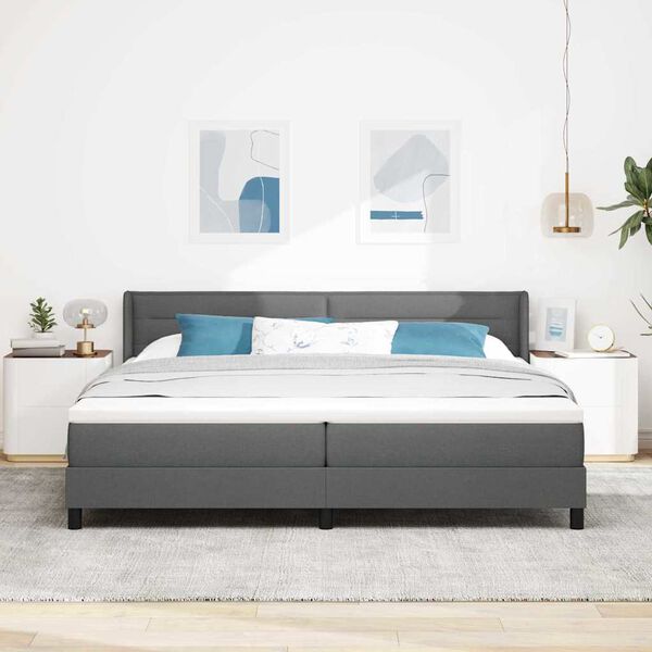 vidaXL Boxspringbett mit Matratze Dunkelgrau 200 x 200 cm Polyester