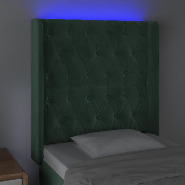 vidaXL LED Kopfteil Dunkelgr&uuml;n 83x16x118/128 cm Samt