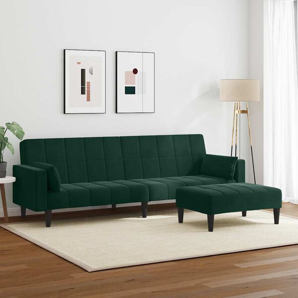 vidaXL Schlafsofa 2-Sitzer mit Fu&szlig;hocker Dunkelgr&uuml;n Samt