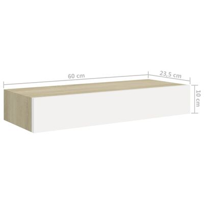 vidaXL Wand-Schubladenregale 2 Stk. Eiche und Weiß 60x23,5x10 cm MDF
