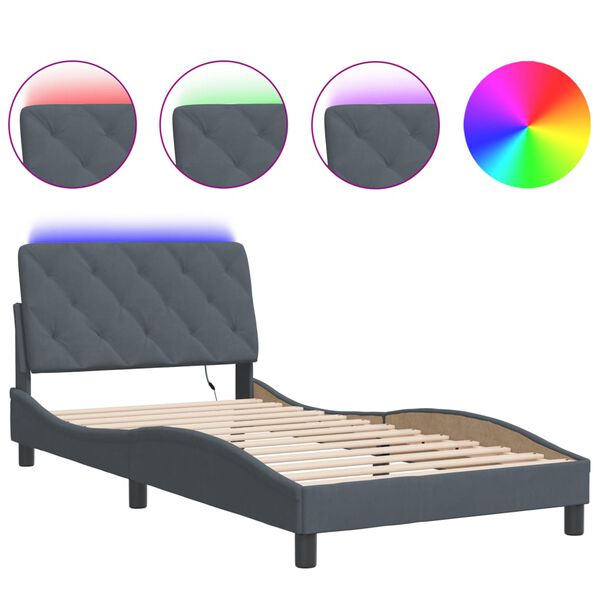 vidaXL Bettgestell mit LED ohne Matratze Dunkelgrau 100x203 cm Samt