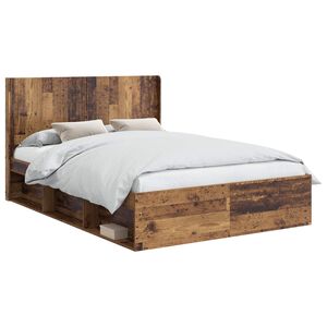 vidaXL Bettgestell mit Stauraum und Kopfteil Altholz 135 x 190 cm