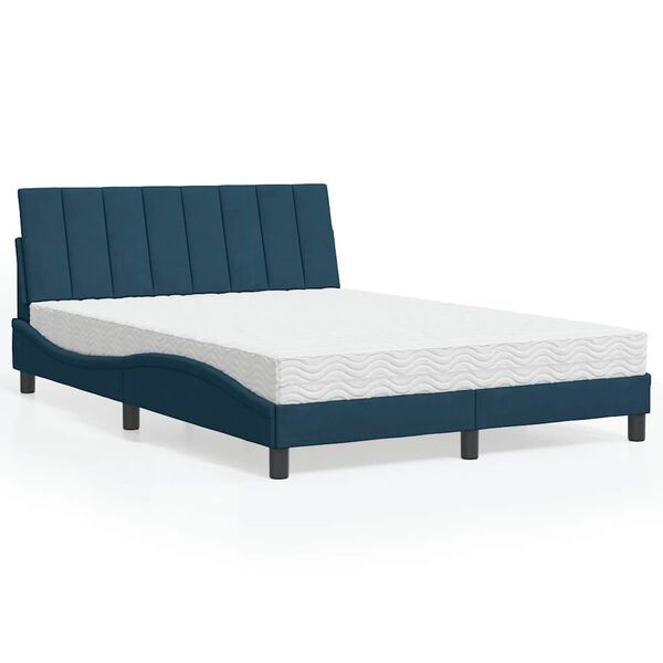 vidaXL Bett mit Matratze "Hanko" Blau 140x190 cm Samt