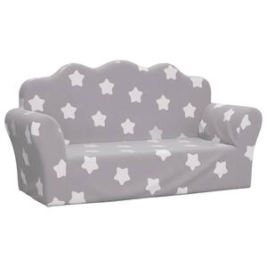 vidaXL Kindersofa 2-Sitzer Hellgrau mit Sternen Weich Pl&uuml;sch