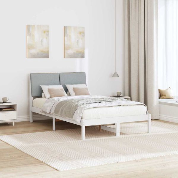 vidaXL Bettgestell Wei&szlig; und Hellgrau 135 x 190 cm Massivholz Kiefer