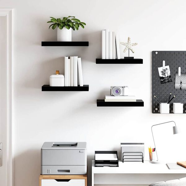 vidaXL Schweberegale 4 Stk. Hochglanz-Schwarz 40x23x3,8 cm MDF